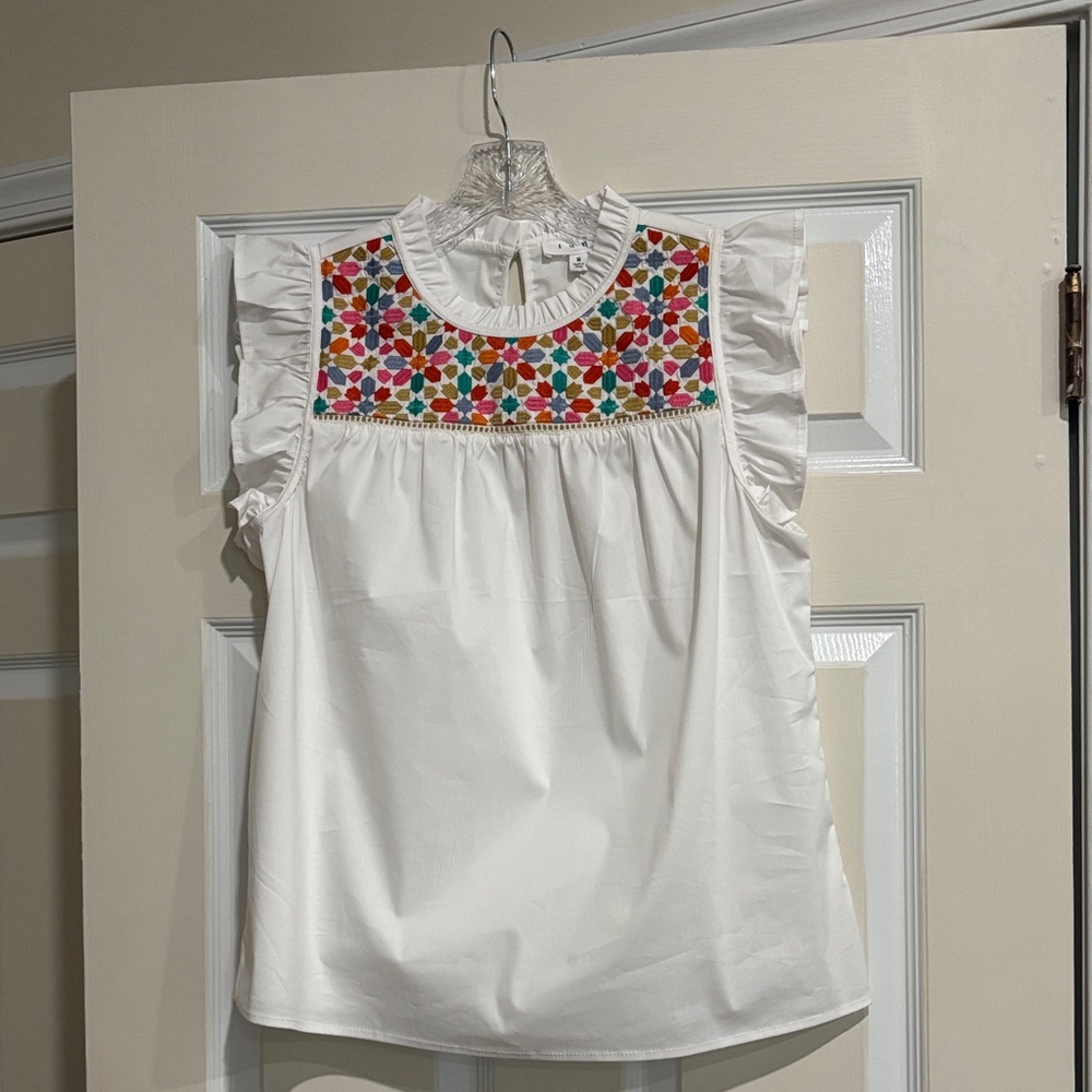 THML White Blouse with Colorful Embroidery